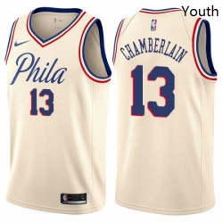 Youth Nike Philadelphia 76ers 13 Wilt Chamberlain Swingman Cream NBA Jersey City Edition