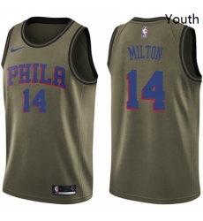Youth Nike Philadelphia 76ers 14 Shake Milton Swingman Green Salute to Service NBA Jersey 