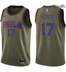 Youth Nike Philadelphia 76ers 17 JJ Redick Swingman Green Salute to Service NBA Jersey 