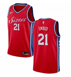 Youth Nike Philadelphia 76ers 21 Joel Embiid Authentic Red Alternate NBA Jersey Statement Edition