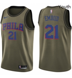 Youth Nike Philadelphia 76ers 21 Joel Embiid Swingman Green Salute to Service NBA Jersey