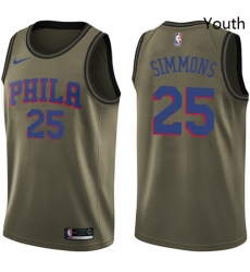 Youth Nike Philadelphia 76ers 25 Ben Simmons Swingman Green Salute to Service NBA Jersey