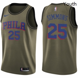 Youth Nike Philadelphia 76ers 25 Ben Simmons Swingman Green Salute to Service NBA Jersey