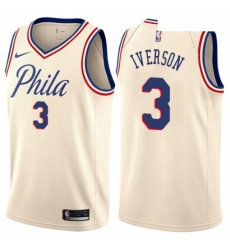 Youth Nike Philadelphia 76ers 3 Allen Iverson Swingman Cream NBA Jersey City Edition