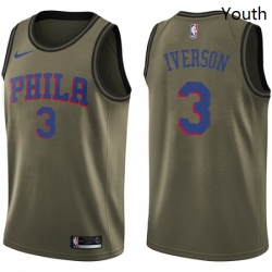 Youth Nike Philadelphia 76ers 3 Allen Iverson Swingman Green Salute to Service NBA Jersey