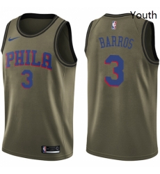 Youth Nike Philadelphia 76ers 3 Dana Barros Swingman Green Salute to Service NBA Jersey