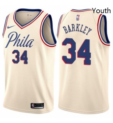 Youth Nike Philadelphia 76ers 34 Charles Barkley Swingman Cream NBA Jersey City Edition