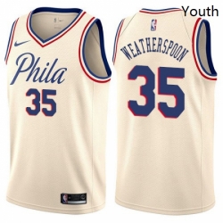 Youth Nike Philadelphia 76ers 35 Clarence Weatherspoon Swingman Cream NBA Jersey City Edition 
