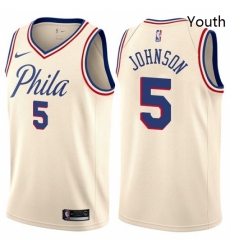 Youth Nike Philadelphia 76ers 5 Amir Johnson Swingman Cream NBA Jersey City Edition 
