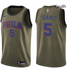 Youth Nike Philadelphia 76ers 5 Landry Shamet Swingman Green Salute to Service NBA Jersey 