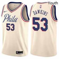 Youth Nike Philadelphia 76ers 53 Darryl Dawkins Swingman Cream NBA Jersey City Edition 
