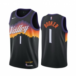Men Nike Phoenix Suns 1 Devin Booker Black NBA Swingman 2020 21 City Edition Jersey