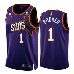 Men Phoenix Suns 1 Devin Booker 2022 23 Purple 75th Anniversary Icon Edition With NO 6 Patch Stitched Jersey