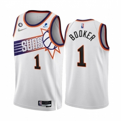 Men Phoenix Suns 1 Devin Booker 2022 23 White 75th Anniversary NO 6 Patch Association Edition Stitched Jersey