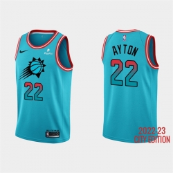 Men Phoenix Suns 22 Deandre Ayton 2022 23 Blue City Edition Stitched Basketball Jersey