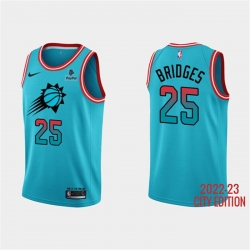 Men Phoenix Suns 25 Mikal Bridges Blue 2022 23 City Edition With Black Payple Patch Stitched Basketball Jersey