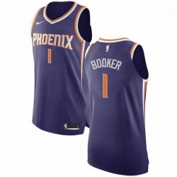 Mens Nike Phoenix Suns 1 Devin Booker Authentic Purple Road NBA Jersey Icon Edition