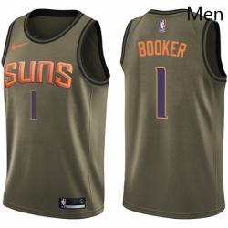 Mens Nike Phoenix Suns 1 Devin Booker Swingman Green Salute to Service NBA Jersey