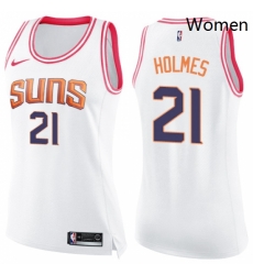 Womens Nike Phoenix Suns 21 Richaun Holmes Swingman White Pink Fashion NBA Jersey 