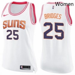 Womens Nike Phoenix Suns 25 Mikal Bridges Swingman WhitePink Fashion NBA Jersey 