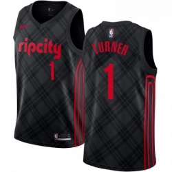 Mens Nike Portland Trail Blazers 1 Evan Turner Swingman Black NBA Jersey City Edition