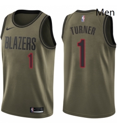 Mens Nike Portland Trail Blazers 1 Evan Turner Swingman Green Salute to Service NBA Jersey