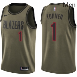 Mens Nike Portland Trail Blazers 1 Evan Turner Swingman Green Salute to Service NBA Jersey