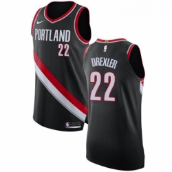 Mens Nike Portland Trail Blazers 22 Clyde Drexler Authentic Black Road NBA Jersey Icon Edition 