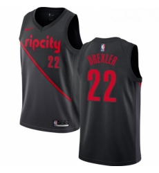 Mens Nike Portland Trail Blazers 22 Clyde Drexler Swingman Black NBA Jersey 2018 19 City Edition 