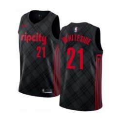 Mens Portland Trail Blazers 21 Hassan Whiteside Authentic Black Basketball Jersey City Edition 