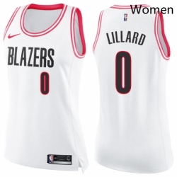 Womens Nike Portland Trail Blazers 0 Damian Lillard Swingman WhitePink Fashion NBA Jersey