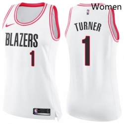 Womens Nike Portland Trail Blazers 1 Evan Turner Swingman WhitePink Fashion NBA Jersey