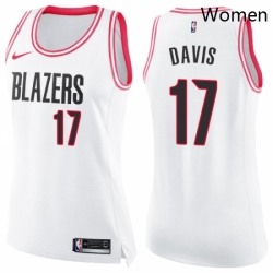 Womens Nike Portland Trail Blazers 17 Ed Davis Swingman WhitePink Fashion NBA Jersey 