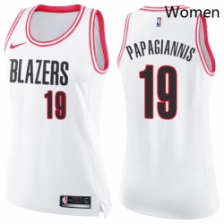 Womens Nike Portland Trail Blazers 19 Georgios Papagiannis Swingman White Pink Fashion NBA Jersey 