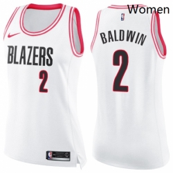 Womens Nike Portland Trail Blazers 2 Wade Baldwin Swingman White Pink Fashion NBA Jersey 
