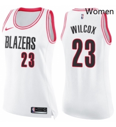 Womens Nike Portland Trail Blazers 23 CJ Wilcox Swingman WhitePink Fashion NBA Jersey 