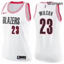Womens Nike Portland Trail Blazers 23 CJ Wilcox Swingman WhitePink Fashion NBA Jersey 