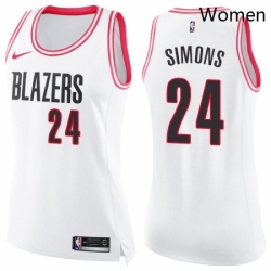 Womens Nike Portland Trail Blazers 24 Anfernee Simons Swingman White Pink Fashion NBA Jersey 