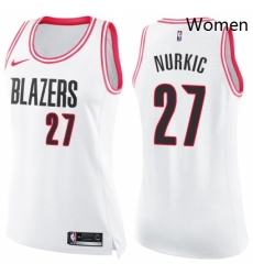 Womens Nike Portland Trail Blazers 27 Jusuf Nurkic Swingman WhitePink Fashion NBA Jersey