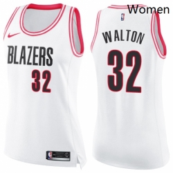 Womens Nike Portland Trail Blazers 32 Bill Walton Swingman WhitePink Fashion NBA Jersey