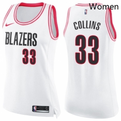 Womens Nike Portland Trail Blazers 33 Zach Collins Swingman WhitePink Fashion NBA Jersey