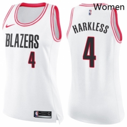 Womens Nike Portland Trail Blazers 4 Moe Harkless Swingman WhitePink Fashion NBA Jersey 