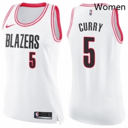 Womens Nike Portland Trail Blazers 5 Seth Curry Swingman White Pink Fashion NBA Jersey 
