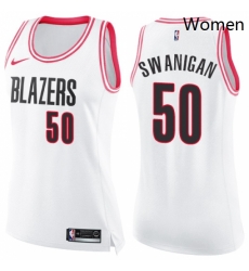Womens Nike Portland Trail Blazers 50 Caleb Swanigan Swingman WhitePink Fashion NBA Jersey 