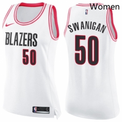 Womens Nike Portland Trail Blazers 50 Caleb Swanigan Swingman WhitePink Fashion NBA Jersey 
