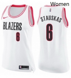 Womens Nike Portland Trail Blazers 6 Nik Stauskas Swingman White Pink Fashion NBA Jersey 