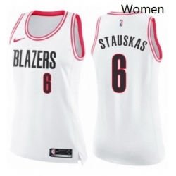 Womens Nike Portland Trail Blazers 6 Nik Stauskas Swingman White Pink Fashion NBA Jersey 