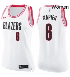 Womens Nike Portland Trail Blazers 6 Shabazz Napier Swingman WhitePink Fashion NBA Jersey 