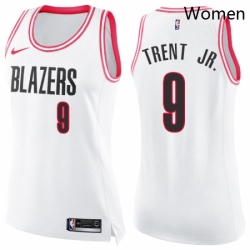 Womens Nike Portland Trail Blazers 9 Gary Trent Jr Swingman White Pink Fashion NBA Jersey 