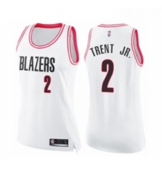 Womens Portland Trail Blazers 2 Gary Trent Jr Swingman White Pink Fashion Basketball Jersey 